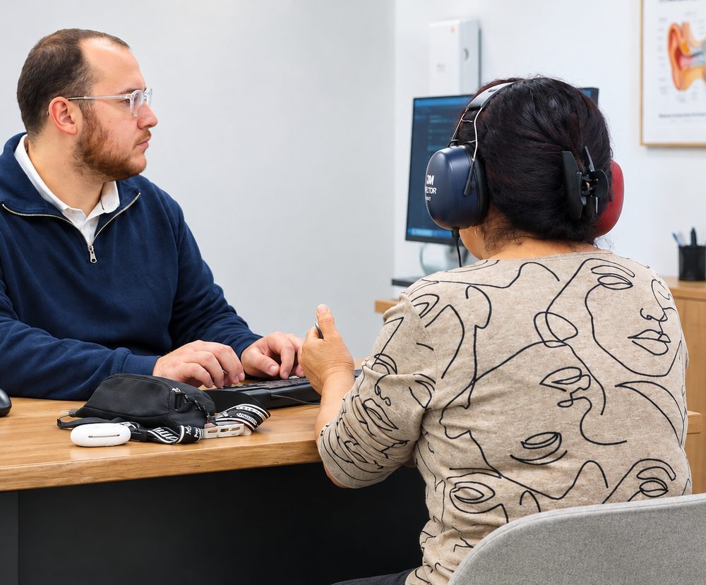 Ariel Taieb réalise un test d'audition au casque